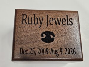 Close-up of high-detail laser-engraved pet nose print reproduction after individual aquamation.